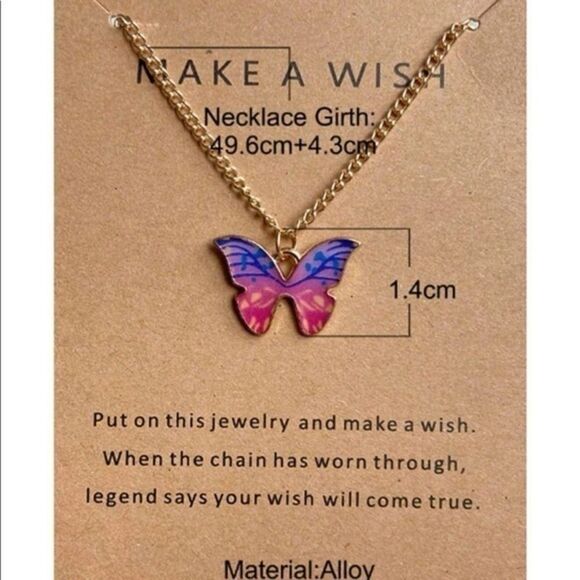 “Make a Wish” Butterfly Inspirational Quote Card Necklace Gold Plated New in box - Picture 2 of 6